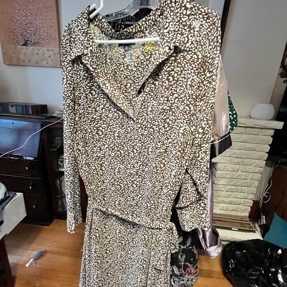 Modcloth Animal Pattern Long Sleeve Shirt Dress